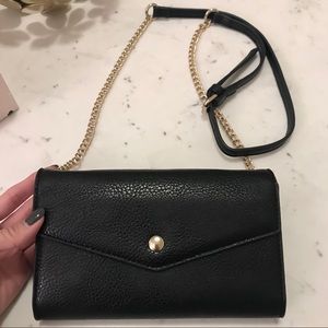 Gold chain black envelope wallet crossbody bag